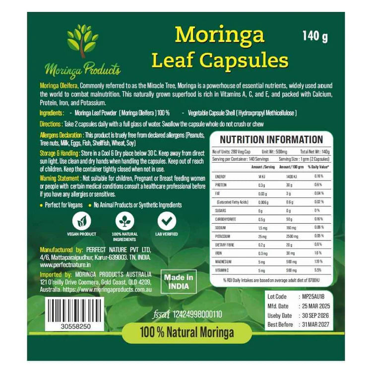 Organic Moringa Leaf Capsules